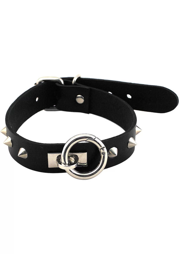 Rouge Leather O-Ring Studded Collar