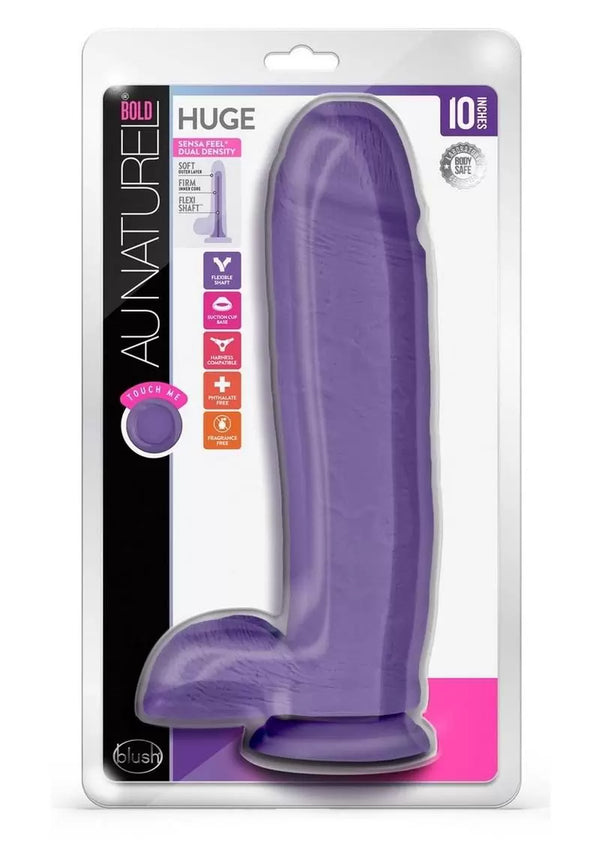 Au Naturel Bold Huge Dildo with Suction Cup and Balls 10in – Purple