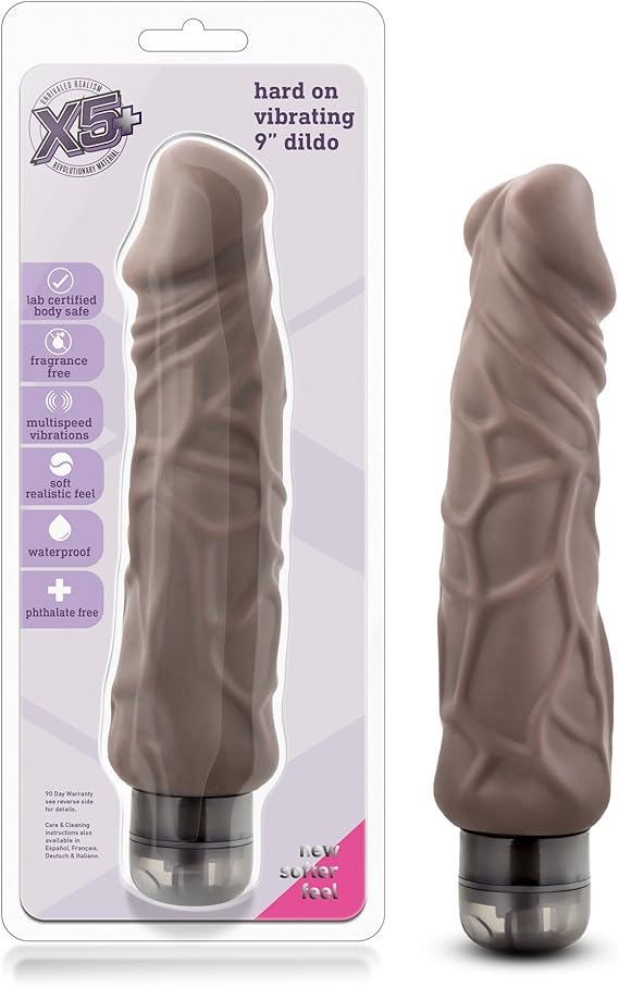 X5 Realistic Hard On 9 inches Vibrating Dildo - Brown