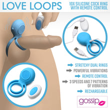 Love Loops 10x Silicone Cock Ring With Remote - Blue