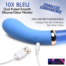 Prisms Vibra-Glass 10X Bleu Dual End G-Spot Rechargeable Silicone/Glass Vibrating Dildo – Teal