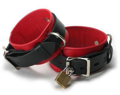 Strict Leather Deluxe Black And Red Locking Ankle Cuffs