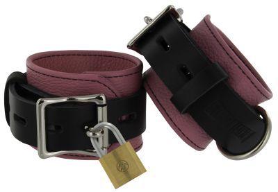 Leather Pink And Black Deluxe Locking Ankle Cuffs