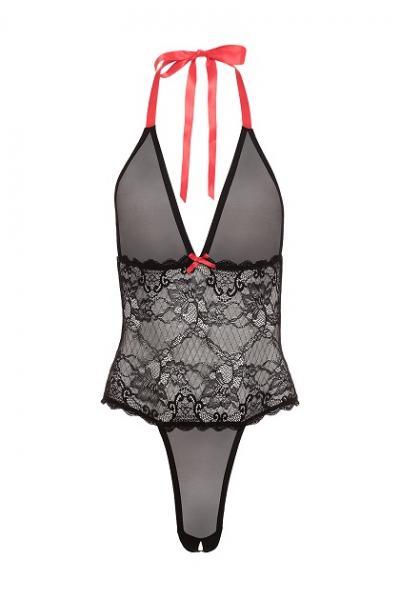 V Plunge Lace & Mesh Teddy Black OS