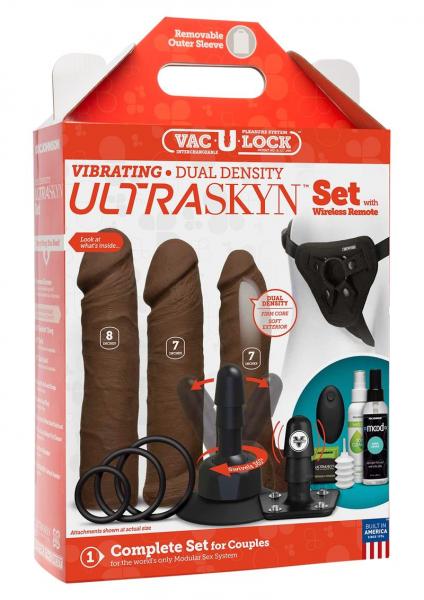 Vac-U-Lock Vibrating Ultraskyn Couples Set with Remote - Brown