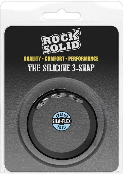 Rock Solid The Silicone 3-Snap Adjustable Cock Ring – Black