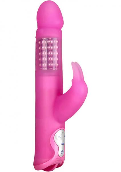 Hustler Toys Silicone Rotating Rabbit With Pleasure Beads Vibrator Waterproof Pink