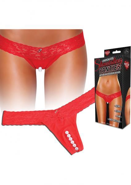 Crotchless Panties Thong Pearl Beads Red M/L