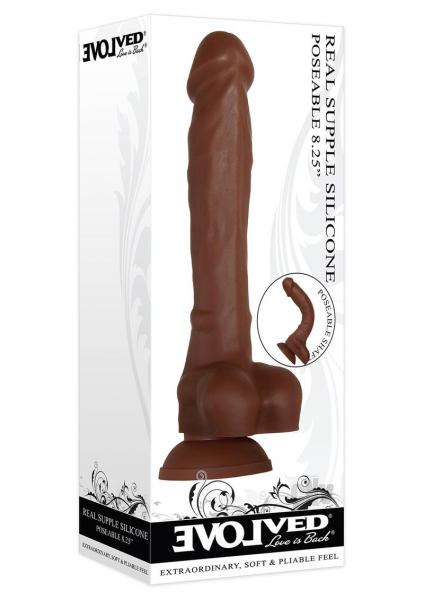 Real Supple Poseable Dildo With Balls 8.25 in – Chocolate