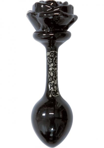 Fashionistas Rose Glass Butt Plug Large - Black