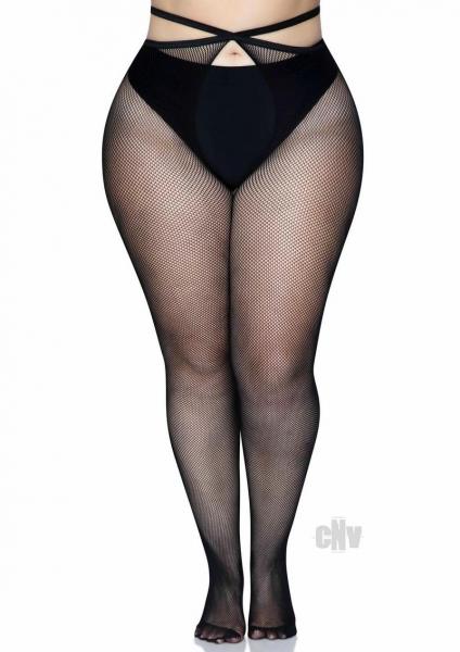 Micro Net Strap Crotchl Tights 1x/2x Blk