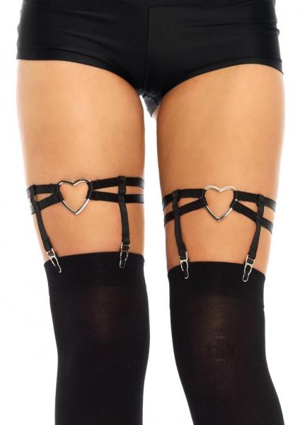 Dual Strap Garter Suspender Heart Black