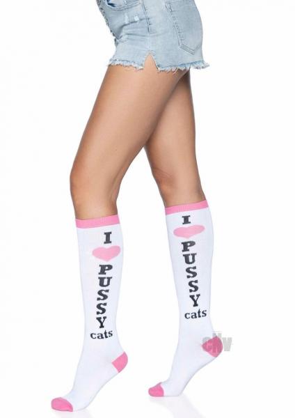 Pussycat Knee Highs Os White/pink