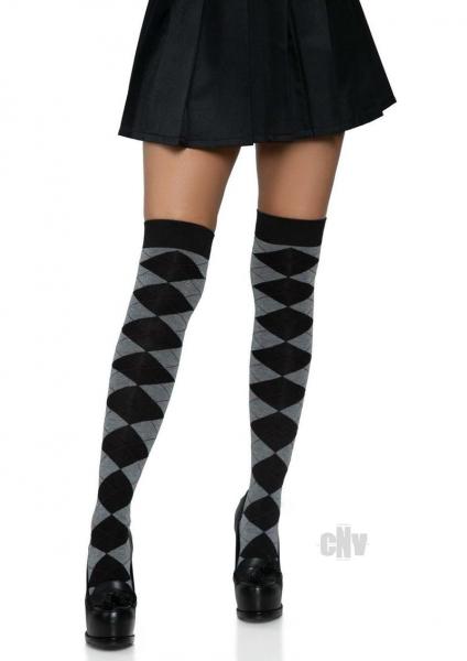 Argyle Knit Over The Knee Socks Os Grey