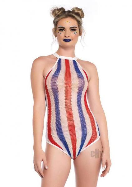 Striped Net Halter Bodysuit W/snap