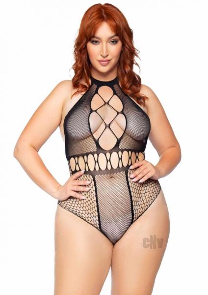 Seamless Bodysuit Cut Bottom 1x/2x Blk