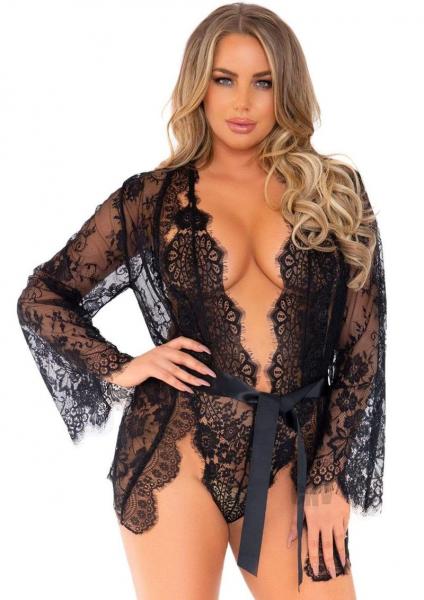 Floral Lace Teddy Set 3pc Lg Blk