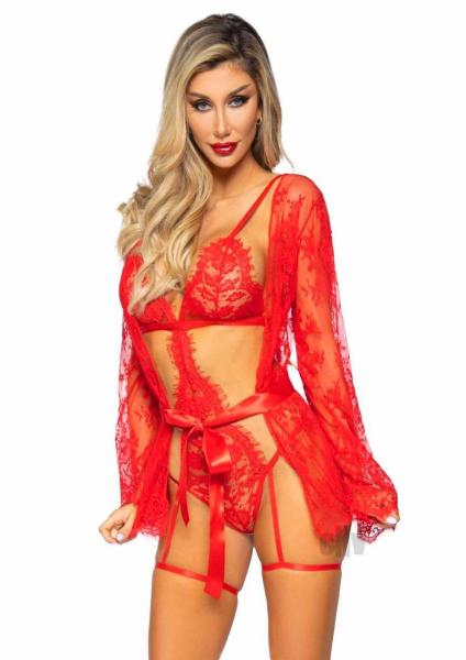 Eyelash Lace Garter Teddy 3pc Sm Red