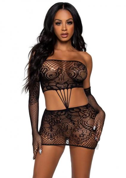 Strap Lace Tube Dress/gloves 2pc Os Blk