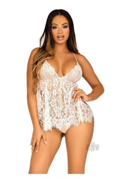 Floral Babydoll Eyelash Gstring Md Wht