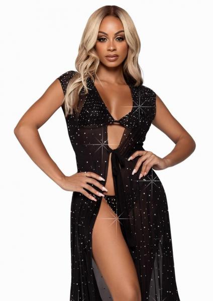 Iridescent Rhinestone Sheer Robe Os Blk