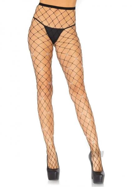 Indescent Rhinestone Net Tights Os Blk