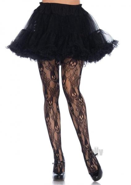 Black Rose Skull Lace Tights 1x-2x Black