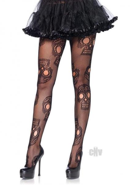 Sugar Skull Net Hose - 1x-2x - Black