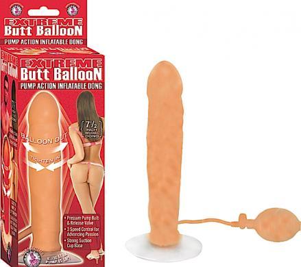 Extreme Butt Balloon Pump Action Inflatable Dong With Suction Cup Vibrating 7.5 Inch Flesh