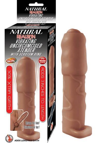 Natural Realskin Vibrating Uncircumcised Xtender Scrotum Ring Brown