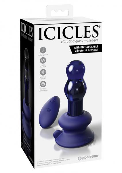 Icicles No. 83 Rechargeable Glass Plug with Remote Control – Blue