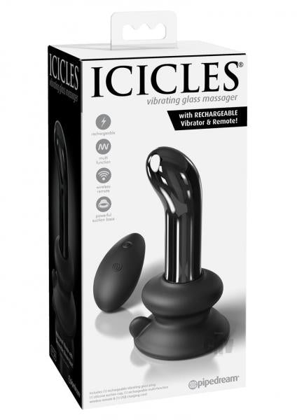 Icicles No. 84 Rechargeable Glass P-Spot Plug with Remote Control – Black