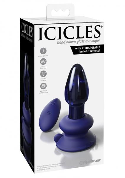 Icicles No. 85 Rechargeable Glass Tapered Plug with Remote Control – Blue