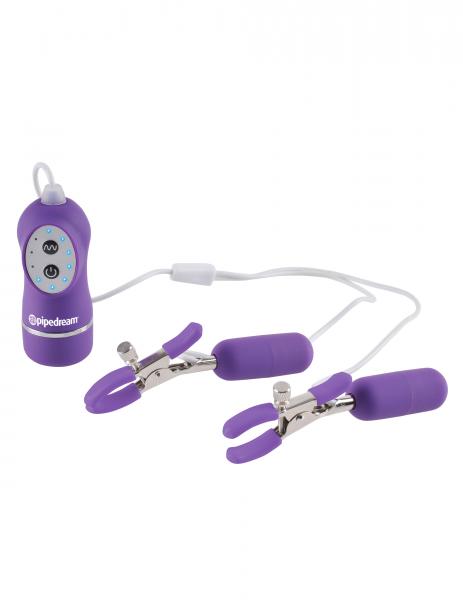 Fetish Fantasy 10 Function Vibrating Nipple Clamps Purple