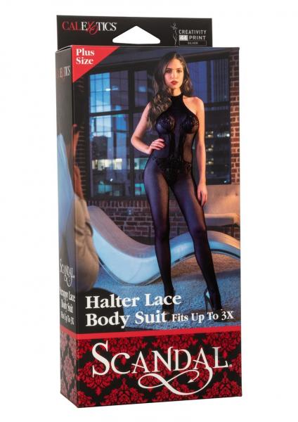 Scandal Halter Lace Body Plus Sz Black