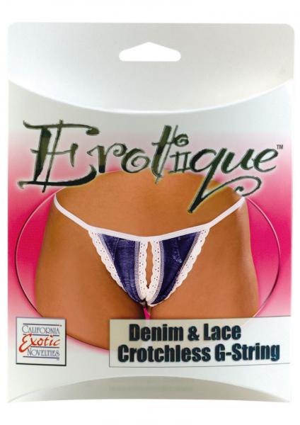 Erotique Denim and Lace Crotchless G String Blue