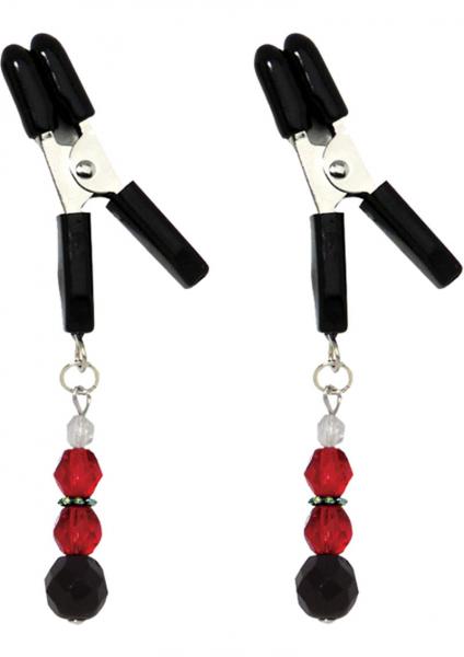 Red Beaded Nipple Clamps With Jumper Cable Tip Red