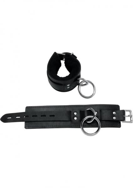 Lavish Deluxe Locking Wrist Restraints With Real Fleece Lining Black