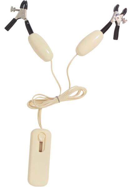 Vibrating Jumper Cable Nipple Clamps Ivory