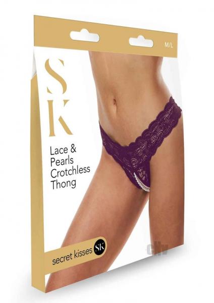 Sk Lace And Pearl Crotchless Thong Pur M/l