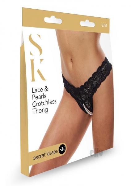 Sk Lace And Pearls Crotchless Thong S/m