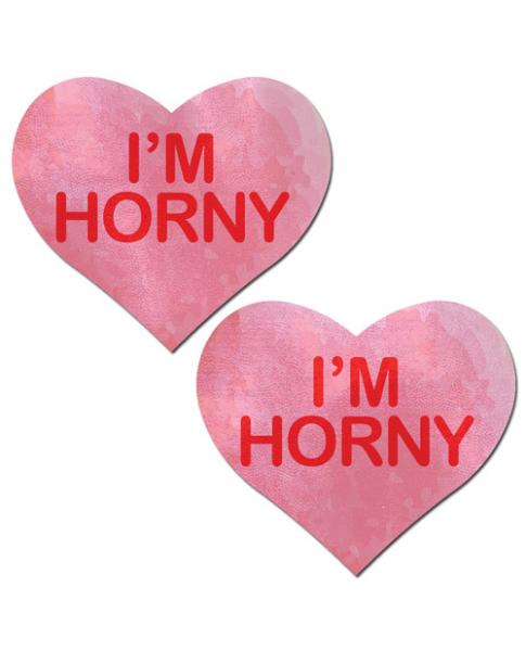 Pastease I'm Horny Heart Pasties Pink Red O/S