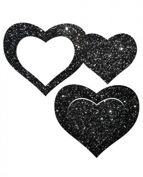 Pastease Glitter Peek A Boob Hearts Pasties Black