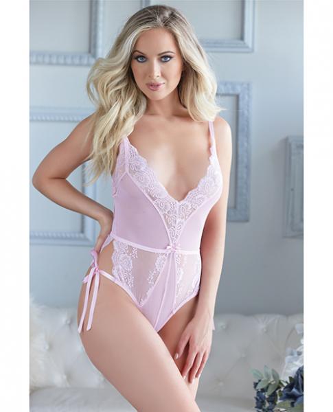 Allure Belle Lace & Mesh Tie Up Romper Pink L/xl