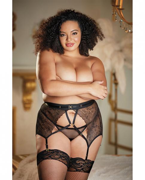 Allure High Waisted Lace Garter & G-string Black Qn