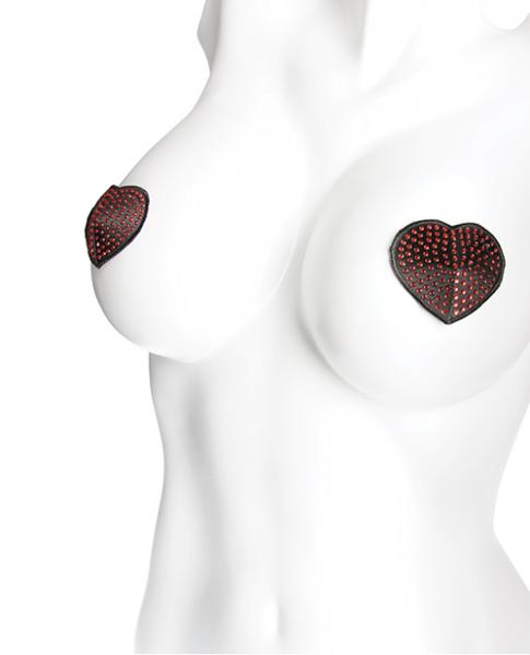 Heart Rhinestone Pasties - Red/black O/s