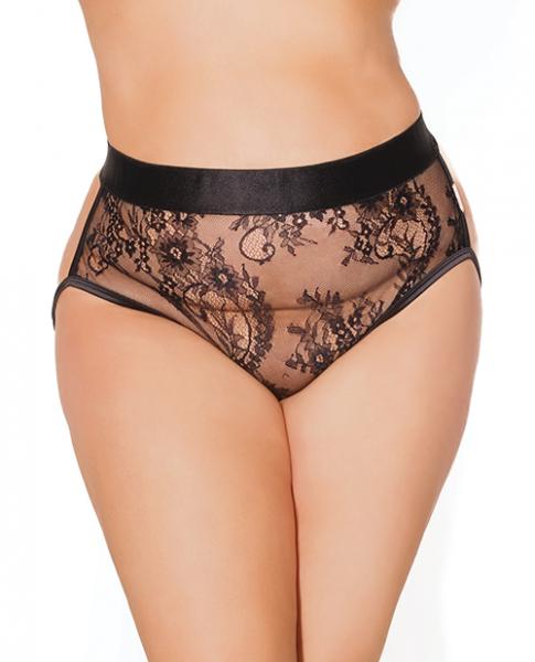 Black Label Mesh Lace & Rose Gold Metal Chain Panty Black Os/xl