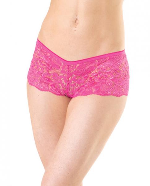 Low Rise Stretch Scallop Lace Booty Shorts Hot Pink O/S