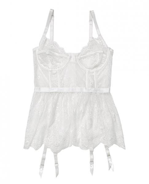 Lace, Powernet Underwire Cups Peplum Bustier White 3X/4X