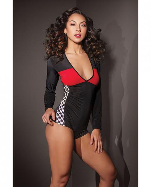 Fashion Stretch Knit Race Car Romper Black/red O/s